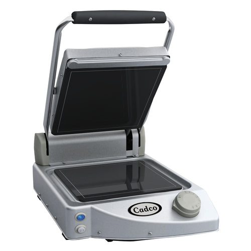 Cadco CPG-10F Single Commercial Panini Press W/ Ceramic Smooth Plates, 120v-cityfoodequipment.com