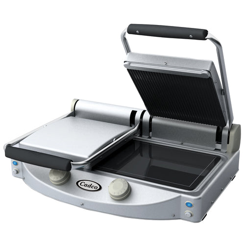 Cadco CPG-20 Double Commercial Panini Press W/ Ceramic Grooved & Smooth Plates, 208-240v/1ph-cityfoodequipment.com