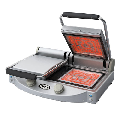 Cadco CPG-20FC Double Commercial Panini Press W/ Ceramic Smooth Plates, 208-240v/1ph-cityfoodequipment.com