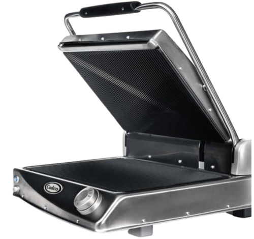 Cadco CPG-BBQ Single Commercial Panini Press W/ Glass Ceramic Grooved Plates, 208-240v-cityfoodequipment.com