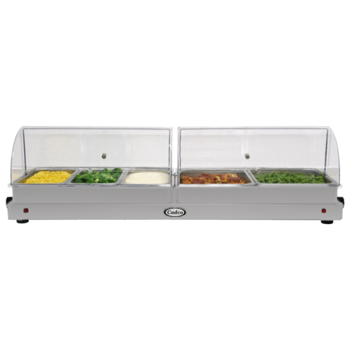 Cadco WTBS-5N-HD 45" Countertop Buffet Warmer w/ (2) Half-Size & (3) Third-Size Pans - Stainless, 120v-cityfoodequipment.com