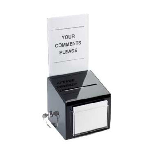 Cal-Mil 390 Countertop Suggestion Box w/ Lock, 7" x 7" x 16" High, Black-cityfoodequipment.com