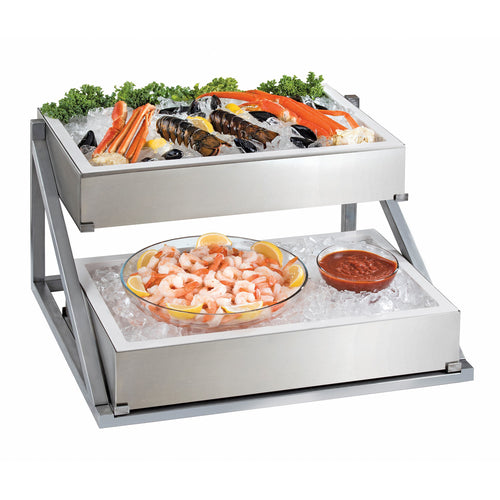 Cal-Mil 4120 2 Level Display Stand - 26 1/8"L x 26"W x 14 1/8"H, Stainless Steel-cityfoodequipment.com