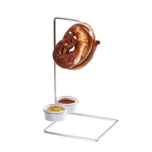 Cal-Mil 4202 Double Pretzel Holder w/ (2) Melamine Ramekins, Silver-cityfoodequipment.com
