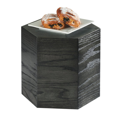 Cal-Mil 435-11-87 12" Hexagon Display Riser - 11"H, Oak, Black-cityfoodequipment.com