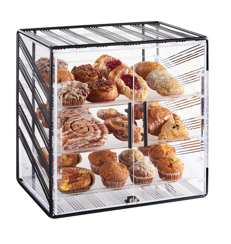 Cal-Mil 4112-13 3 Tier Full Servive Pastry Display Case w/ Acrylic Windows, Wire, Black-cityfoodequipment.com