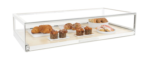 Cal-Mil 3930-71 24" Square Pastry Display Case w/ Pull Out Drawer with Handle - 10 1/4"H, Maple Wood/White Metal-cityfoodequipment.com