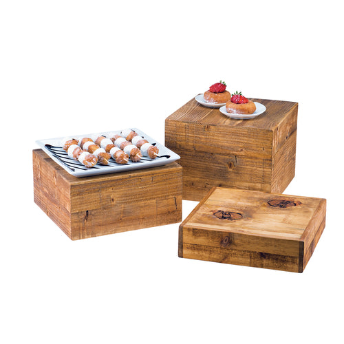 Cal-Mil 432-3-99 12" Square Display Riser Crate - 3 1/4"H, Reclaimed Wood-cityfoodequipment.com