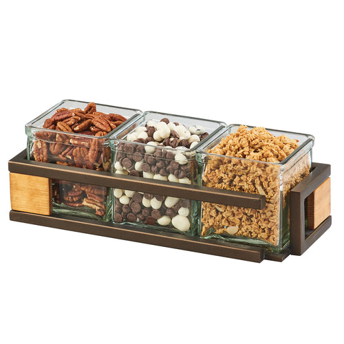 Cal-Mil 3910-3-84 Rectangular 3 Compartment Condiment Jar Display - Clear/Brown-cityfoodequipment.com