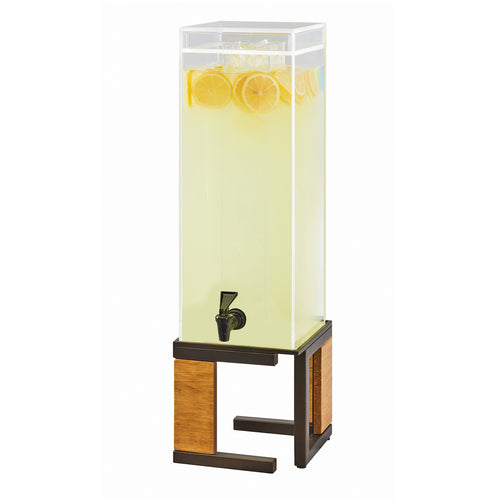 Cal-Mil 3906-3-84 3 gal Beverage Dispenser w/ Ice Tube - Plastic Container, Wood/Bronze Base-cityfoodequipment.com