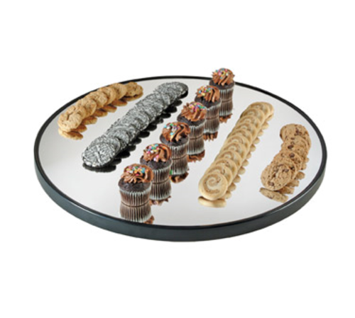 Cal-Mil RR240 24" Round Gourmet Display Mirror Tray - Black Acrylic, Glass-cityfoodequipment.com