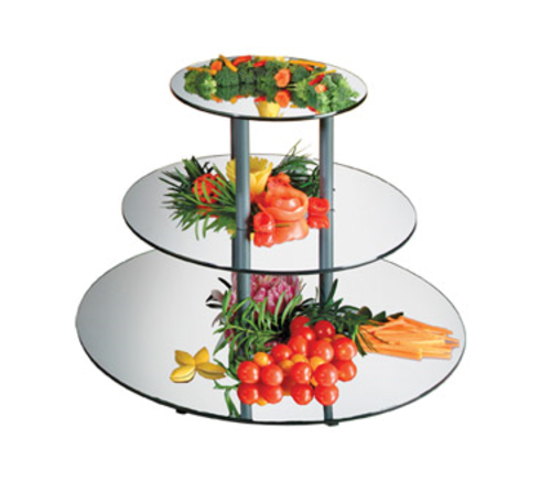 Cal-Mil MT240 3 Tier Round Gourmet Mirror Riser - Mirror, 24x18 3/4", Black, Acrylic-cityfoodequipment.com