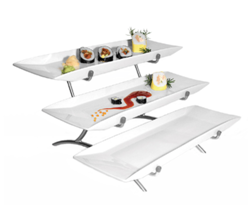 Cal-Mil PP1033-13 3 Step Rectangular Platter Display - 23x18x12", Porcelain, Black-cityfoodequipment.com