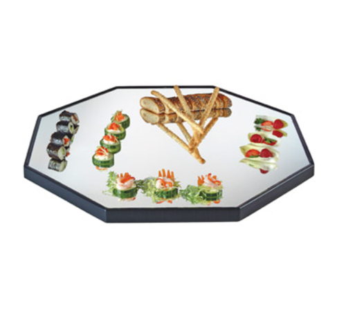 Cal-Mil RR241 24" Octagon Gourmet Display Mirror Tray - Black Acrylic Trim, Glass-cityfoodequipment.com