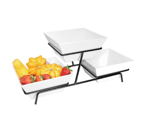 Cal-Mil SR2030-13 2 Tier Square Gourmet Bowl Display - Melamine, Black-cityfoodequipment.com