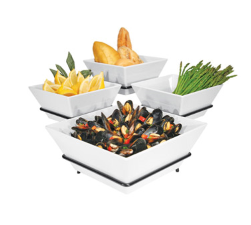 Cal-Mil SR1010-13 3 Tier Gourmet Quad Bowl Display - Melamine Bowls, Black-cityfoodequipment.com