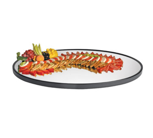 Cal-Mil RR322 Oval Gourmet Display Mirror Tray - 24x32", Black Acrylic Trim, Glass-cityfoodequipment.com