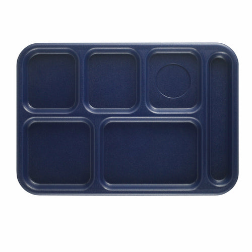 Cambro BCT1014186 Plastic Rectangular Tray W/ (6) Compartments, 10" X 14 1/2", Navy Blue-cityfoodequipment.com
