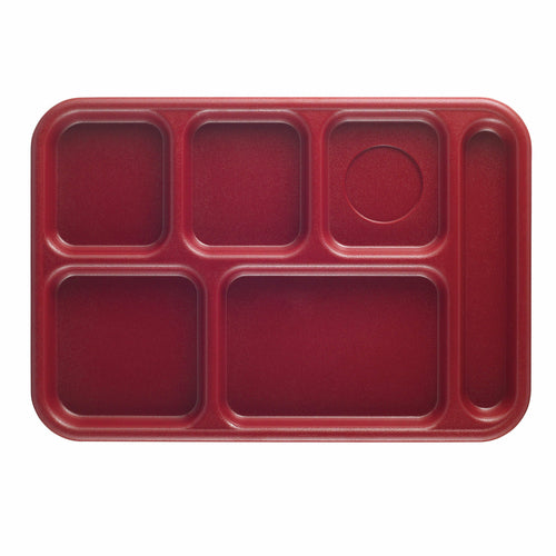 Cambro BCT1014416 Plastic Rectangular Tray W/ (6) Compartments, 10" X 14 1/2", Cranberry-cityfoodequipment.com