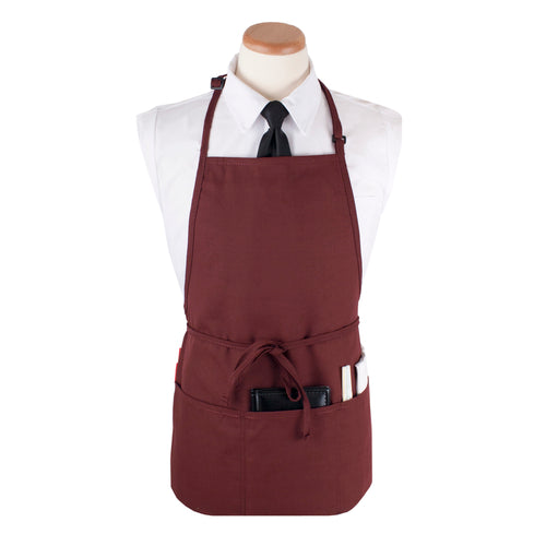 Chef Revival CL3PBIABGFP-1 3 Pocket Bib Apron W/ Adjustable Neck Strap - 26" X 23", Polyester, Burgundy-cityfoodequipment.com
