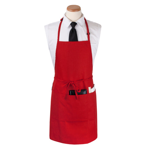 Chef Revival CL3PBIAELRD-1 3 Pocket Bib Apron W/ Adjustable Neck Strap - 26" X 31", Polyester, Red-cityfoodequipment.com