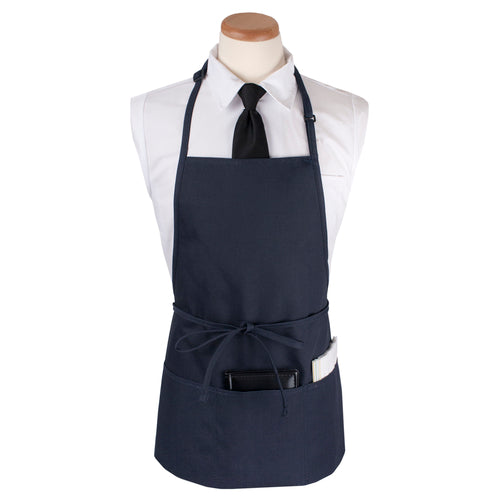 Chef Revival CL3PBIANVFP-1 3 Pocket Bib Apron W/ Adjustable Neck Strap - 26" X 23", Polyester, Navy Blue-cityfoodequipment.com