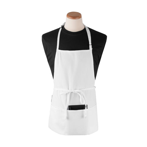 Ritz CL3PBIAWHFP-1 3 Pocket Bib Apron W/ Adjustable Neckstrap - 26" X 23", Polyester, White-cityfoodequipment.com