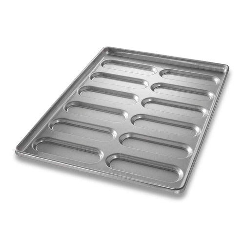 Chicago Metallic 41055 Hoagie Roll Pan, Makes (12) 7 7/8" X 2 1/2" Rolls, AMERICOAT Glazed 22 Ga Aluminized Steel-cityfoodequipment.com