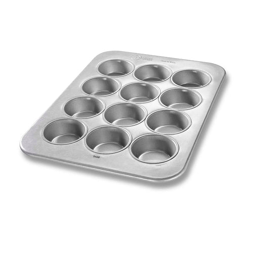 Chicago Metallic 43645 Large Muffin Pan, Makes (12) 3 1/4" Muffins, AMERICOAT Glazed 26 Ga Aluminized Steel-cityfoodequipment.com