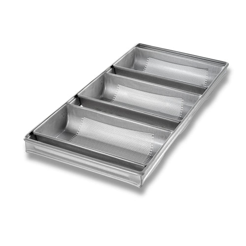 Chicago Metallic 44405 Hearth Bread Pan Set, Holds (3) 11 1/2" X 6" Pans, AMERICOAT Glazed 22 Ga Aluminized Steel-cityfoodequipment.com
