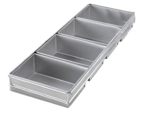 Chicago Metallic 44585 Bread Pan Set, Holds (4) 8 1/2" X 5 3/4" Pans, AMERICOAT Glazed 26 Ga Aluminized Steel-cityfoodequipment.com