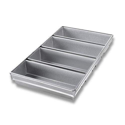Chicago Metallic 44945 Bread Pan Set, Holds (4) 12 1/4" X 4 1/2" Pans, AMERICOAT Glazed 26 Ga Aluminized Steel-cityfoodequipment.com