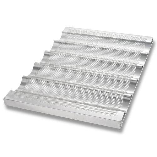Chicago Metallic 45505 Baguette/french Bread Pan, Uni Lock, Makes (5) 3 7/8" X 17 3/4" Loaves, Glazed 16 Ga Aluminum-cityfoodequipment.com