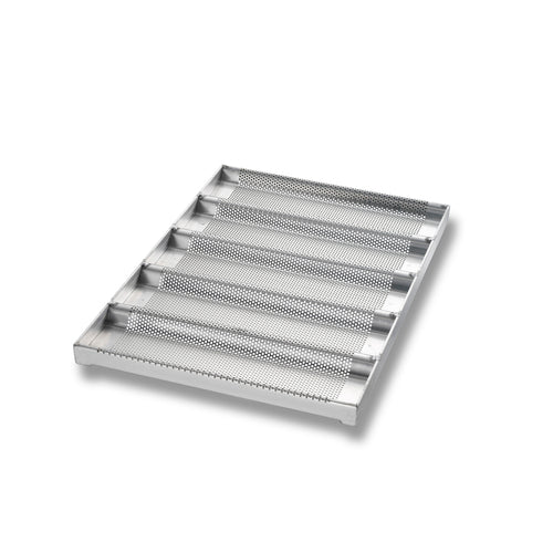 Chicago Metallic 49014 Sub Sandwich Roll Pan, Makes (5) 12 1/2" X 3" Half Rolls, AMERICOAT Glazed 16 Ga Aluminum-cityfoodequipment.com