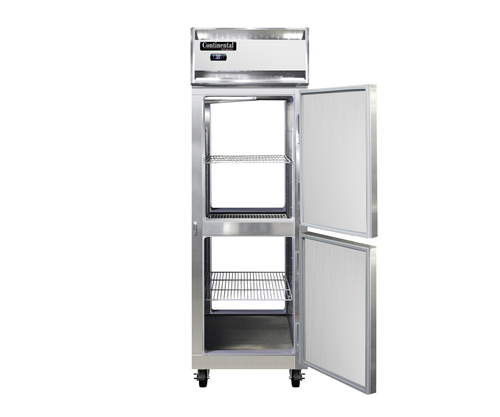 Continental 1RNPTHD 26" One Section Pass Thru Refrigerator, (4) Right Hinge Solid Doors, Top Compressor, 115v-cityfoodequipment.com
