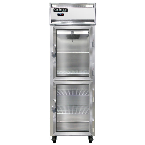 Continental 1RNSAGDHD 26" One Section Reach In Refrigerator, (2) Right Hinge Glass Doors, Top Compressor, 115v-cityfoodequipment.com