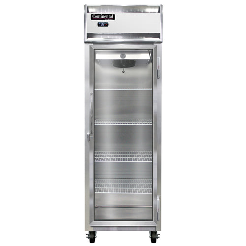 Continental 1RNSSGD 26" One Section Reach In Refrigerator, (1) Right Hinge Glass Door, Top Compressor, 115v-cityfoodequipment.com