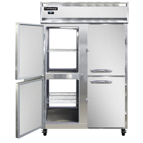 Continental 2RNPTHD 52" Two Section Pass Thru Refrigerator, (8) Left/Right Hinge Solid Doors, Top Compressor, 115v-cityfoodequipment.com