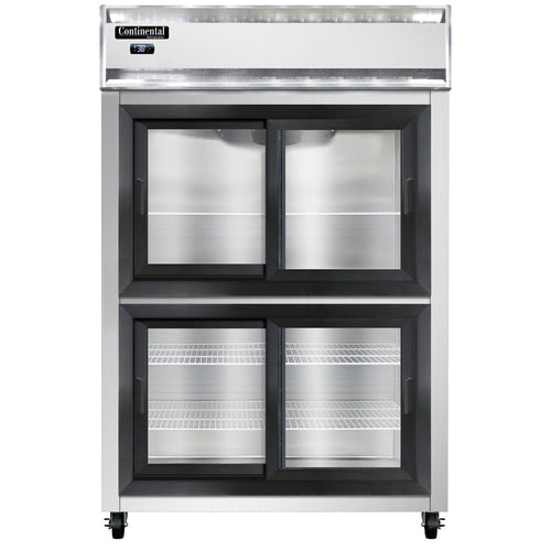 Continental 2RNSASGDHD 52" Two Section Reach In Refrigerator, (4) Sliding Glass Doors, Top Compressor, 115v-cityfoodequipment.com
