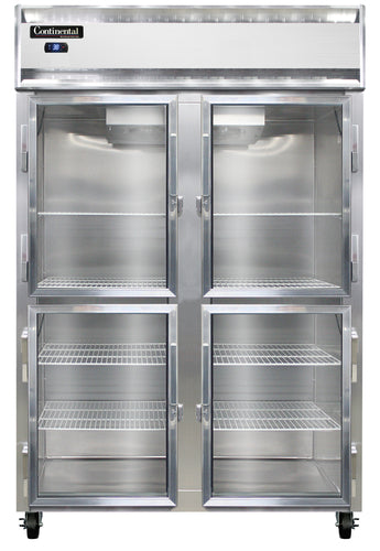 Continental 2RNSSGDHD 52" Two Section Reach In Refrigerator - (4) Left/Right Hinge Glass Doors, 115v-cityfoodequipment.com
