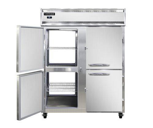 Continental 2RENPTHD 57" Two Section Pass Thru Refrigerator, (8) Left/Right Hinge Solid Doors, Top Compressor, 115v-cityfoodequipment.com