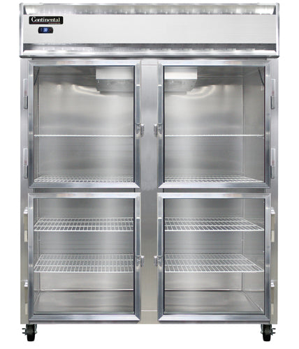 Continental 2RENSAGDHD 57" Two Section Reach In Refrigerator, (4) Left/Right Hinge Glass Doors, Top Compressor, 115v-cityfoodequipment.com