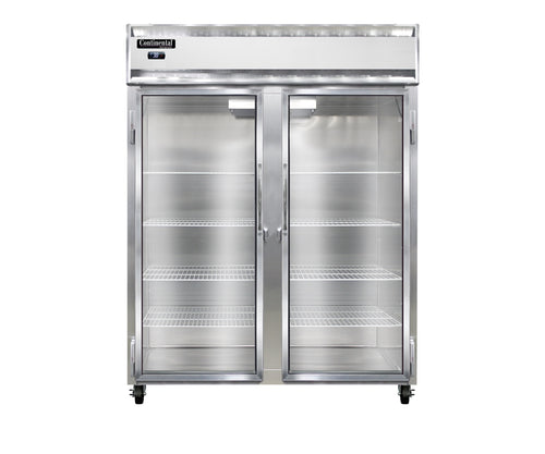Continental 2RENSASGD 57" Two Section Reach In Refrigerator, (2) Sliding Glass Doors, Top Compressor, 115v-cityfoodequipment.com