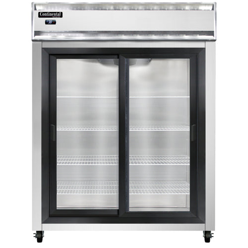 Continental 2RENSGD 57" Two Section Reach In Refrigerator, (2) Sliding Glass Doors, Top Compressor, 115v-cityfoodequipment.com