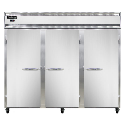 Continental 3FENSS 85 1/2" Three Section Reach In Freezer, (3) Left/Right Hinge Solid Doors, 115/208-230v-cityfoodequipment.com