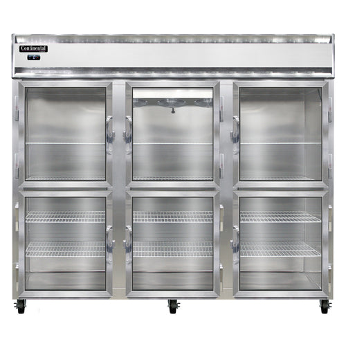 Continental 3FENSSGDHD 85 1/2" Three Section Reach In Freezer, (6) Left/Right Hinge Glass Doors, 115/208-230v-cityfoodequipment.com