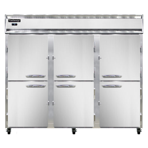 Continental 3FENSSHD 85 1/2" Three Section Reach In Freezer, (6) Left/Right Hinge Solid Doors, 115/208-230v-cityfoodequipment.com