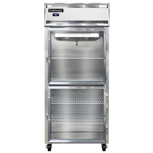 Continental 1RXSNSAGDHD 36 1/4" One Section Reach In Refrigerator, (2) Right Hinge Glass Doors, Top Compressor, 115v-cityfoodequipment.com