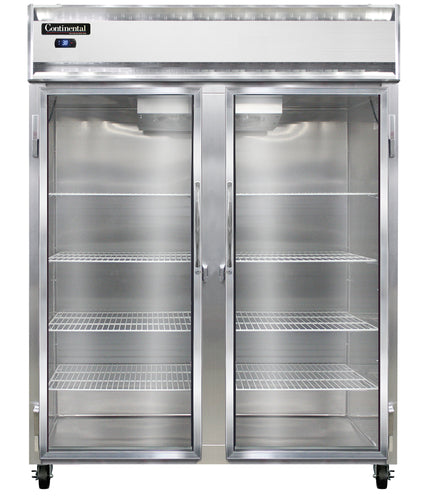 Continental 2RESNSAGD 57" Two Section Reach In Refrigerator, (2) Left/Right Hinge Glass Doors, Top Compressor, 115v-cityfoodequipment.com