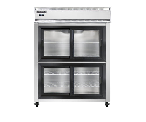 Continental 2RESNSASGDHD 57" Two Section Reach In Refrigerator, (4) Sliding Glass Doors, Top Compressor, 115v-cityfoodequipment.com